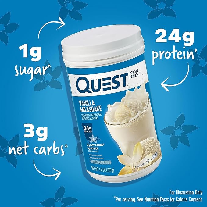 Quest Vanilla Milkshake Protein Powder 24g Protein 1.6lb + Quest Nacho Cheese Tortilla Style Protein Chips 18g Protein Pack of 12