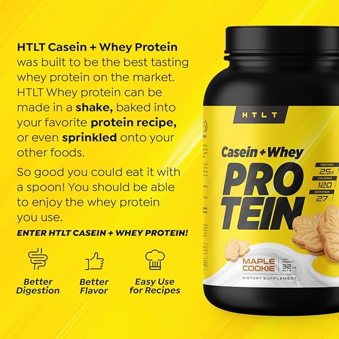Casein + Whey Protein by HTLT | Whey &amp Casein Protein Shake Powder | Slow-Release Whey &amp Casein Protein for Sustained Energy | Casein Protein Powder for Baked Treats Maple Cookie