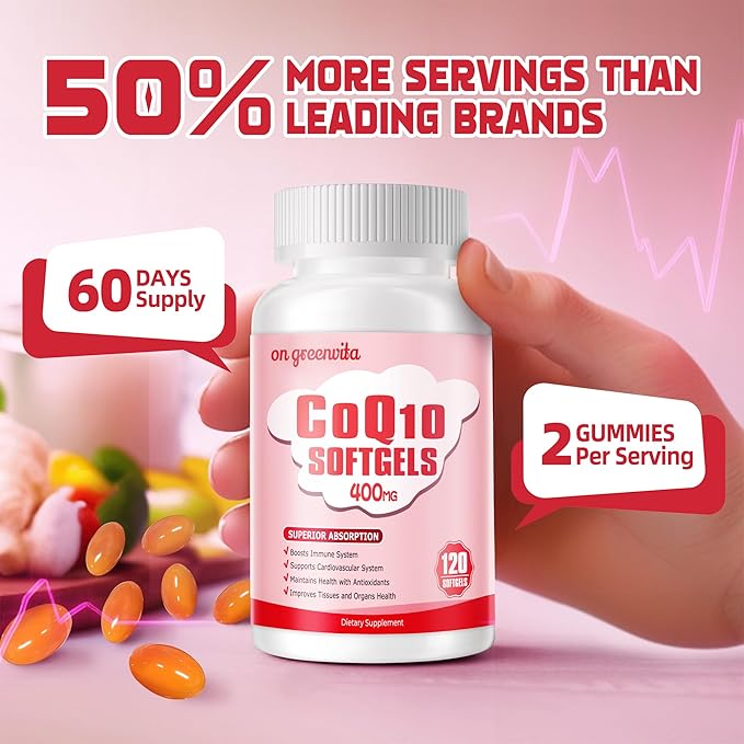 CoQ10-400mg-Softgels with PQQ BioPerine &amp Omega-3 Coenzyme Q10(Ubiquinone) Supplement for High-Absorption Powerful-Antioxidant Support Heart &amp Energy-Production 120 Servings