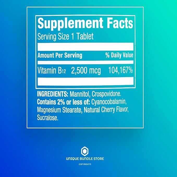 Unique Bundle Store Vitamin B12 2500 mcg – 120 Quick-Dissolve Tablets Cherry Flavor B12 Vitamins for Men and Women Vegan B12 Supplement Gluten Free Vitamin B12 Tablets (Pack of 3)