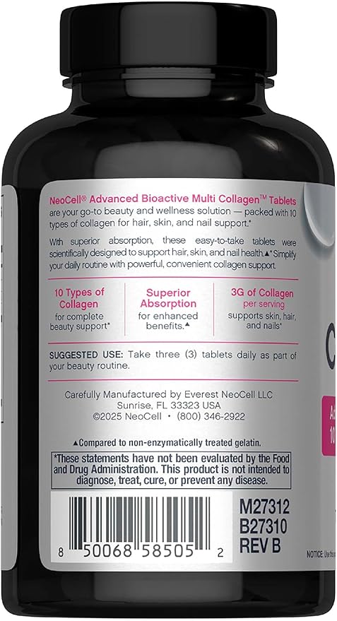 NeoCell Super Multi Collagen Peptides | 120 Tablets | 10 Types of Collagen | Skin Hair and Nails | Beauty Supplement | For Men and Women