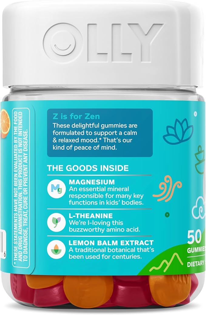 OLLY Kids Chillax Gummies Magnesium L-Theanine Lemon Balm Chewable Supplement Sherbet Flavor