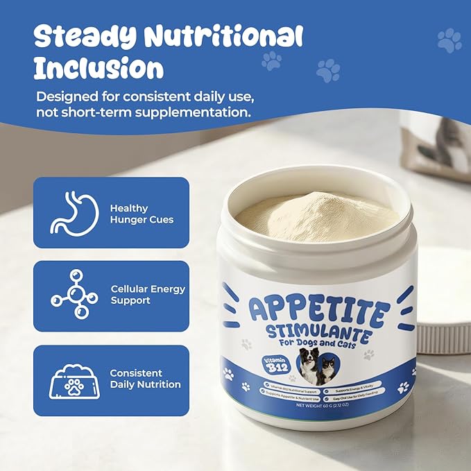 Appetite Stimulant Powder for Dogs &amp Cats Vitamin B12 Supplement with Methylcobalamin Supports Appetite Energy &amp Daily Vitality Dietary Supplement for Pets