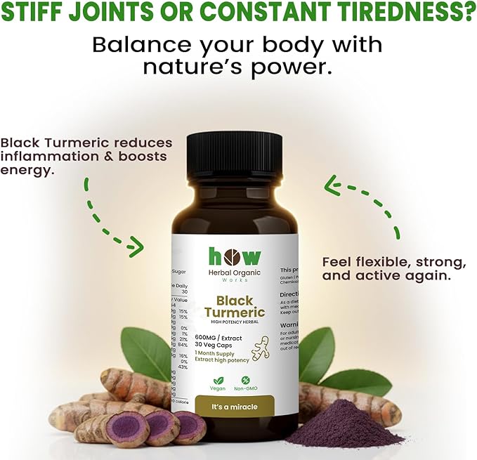 Black Turmeric Capsules Natural Herbal Supplement with Antioxidant Support | Helps Maintain Calm Comfort &amp Daily Wellness | 30 Plant-Based Capsules