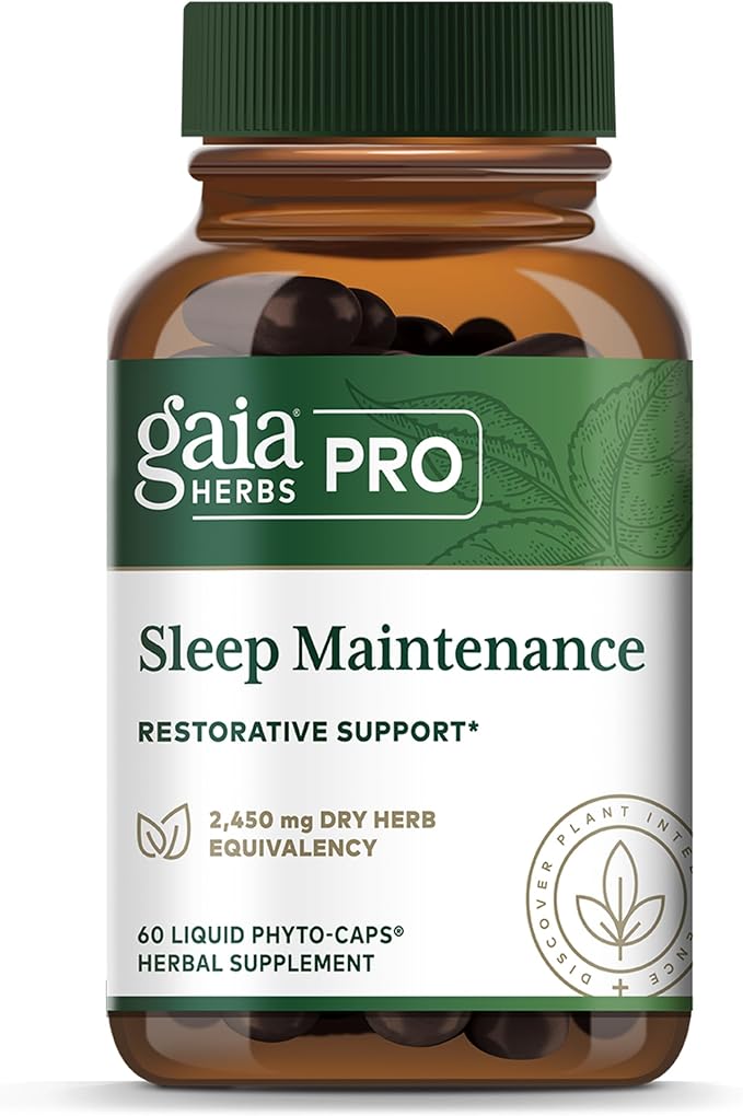 Gaia Herbs PRO Sleep Maintenance - Adrenal Health &amp Sleep Support* - Supplement with Ashwagandha Magnolia Bark &amp Jujube Date - Vegan Gluten-Free - 60 Liquid-Filled Capsules (30 Servings)