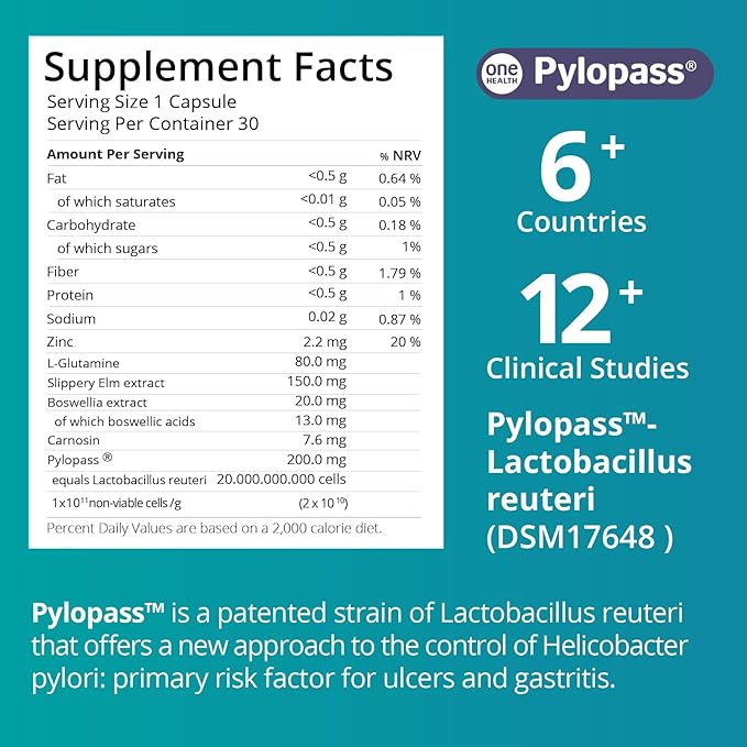 4 Pack MagenVital Pylopass H. Pylori Probiotic Supplement - 1 Per Day - Gastritis Acid Reflux Heartburn Stomach Lining Repair - Lactobacillus Reuteri DSM17648 - Made in Germany