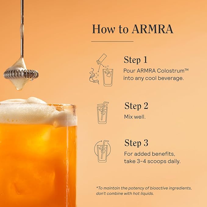ARMRA Colostrum™ Powder | Blood Orange | Gut Health &amp Bloating | Skin &amp Hair | Immunity | Keto Gluten &amp Fat-Free | 30 Servings