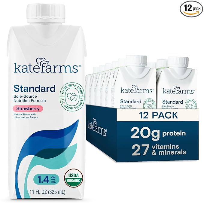 KATE FARMS Organic 1.4 High Calorie Nutrition Shake Strawberry 20g Protein 27 Vitamins and Minerals Meal Replacement 11 oz (12 Pack)