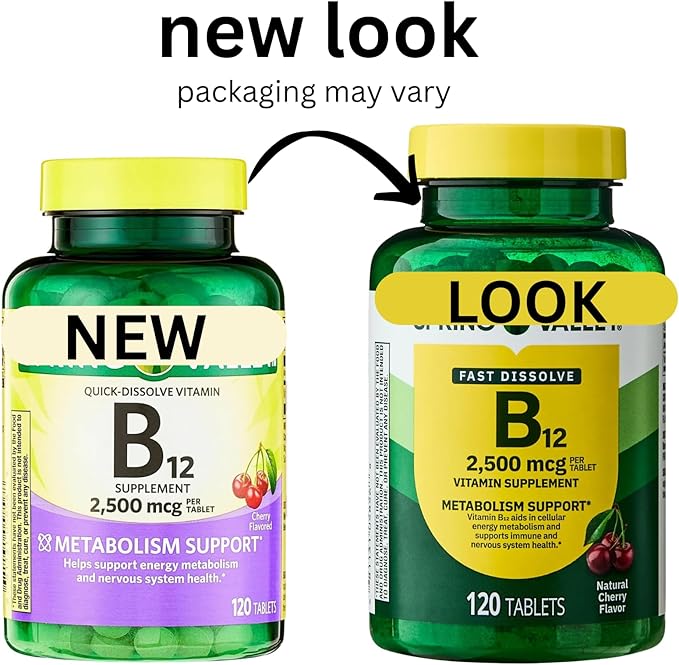 Vitamin B12 Quick-Dissolve Tablets Dietary Supplement 2500 Mcg Cherry for Women and Men 120 Count (Pack of 1) + Vitamin and Mineral e-Book