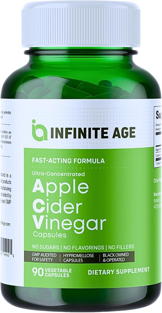 INFINITE AGE 1950mg Apple Cider Vinegar Capsules 90 Count - Made in The USA Vegan Gluten Free All-Natural - with 60mg Cayenne Fruit - No Fillers Ultra Concentrated
