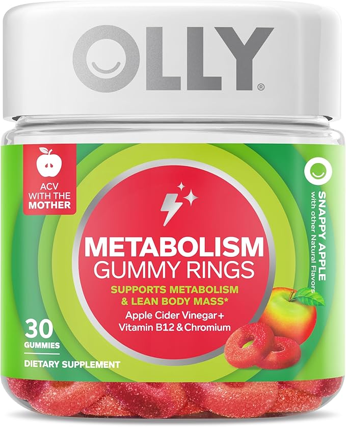 OLLY Multi + Probiotic Adult Multivitamin Gummy 1 Billion CFUs Digestive and Immune Support &amp Metabolism Gummy Rings Apple Cider Vinegar Vitamin B12 Chromium Energy and Digestive Health