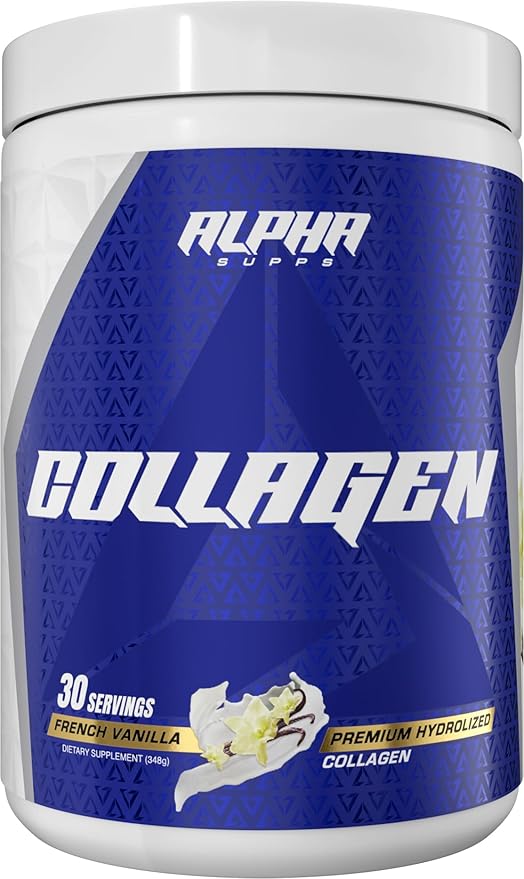 Alpha Supps Premium Hydrolyzed Collagen Protein Powder - Collagen Peptides Supplement for Men &amp Women with Digestive Enzymes - 30 Servings (French Vanilla)