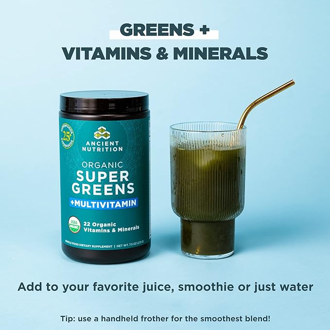 Ancient Nutrition Vitamin Powder One Bottle Made from Real Fruits Vegetables and Herbs for Digestive and Energy Support 25 Servings 7.5oz