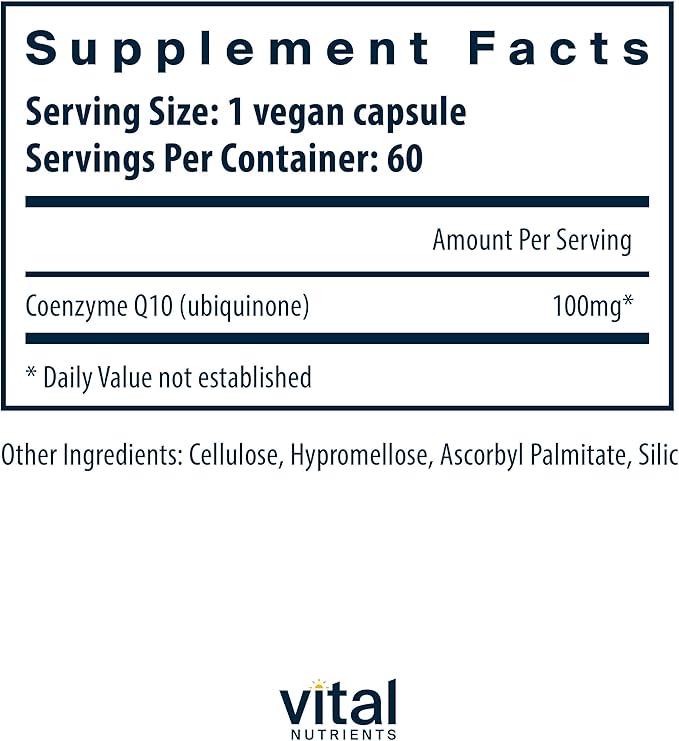 Vital Nutrients CoQ10 100mg - Vegan Supplement - CoEnzyme Q10 from Ubiquinone - Potent Antioxidant to Support Heart Health and Energy Levels* - Gluten Dairy and Soy Free - Non-GMO - 60 Capsules