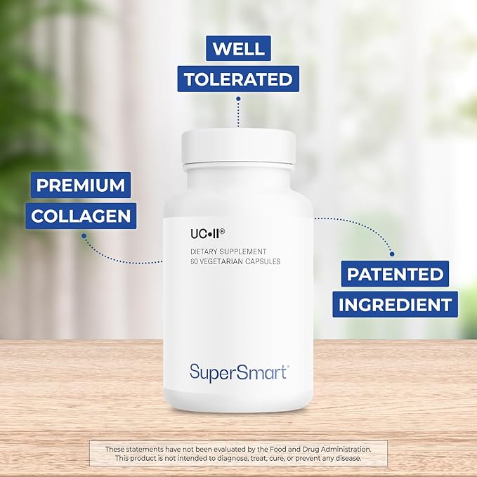 Supersmart UC II Supplement 40mg per Day (Premium Collagen) - Undenatured Type II Collagen Supplement | Non-GMO &amp Gluten Free - 60 Vegetarian Capsules