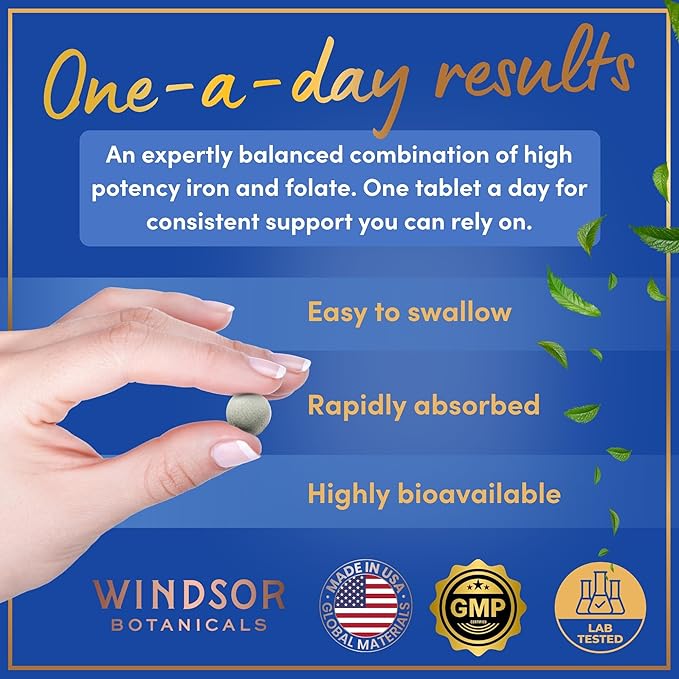 Iron and Folic Acid Supplements for Women - 35mg Gentle Iron Vitamin Folic Acid 400mcg - Anemia Period Pregnancy Support Supplement Ferrous Sulfate Pills - 180 Vegan Non-Constipating Tablets