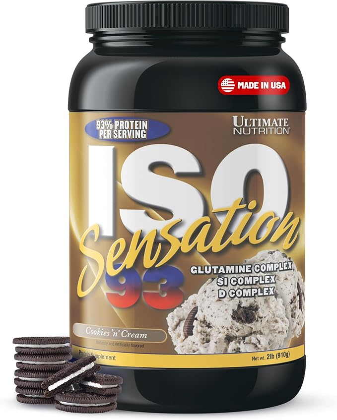 Ultimate Nutrition Whey Protein Isolate Powder with Glutamine Complex ISO Sensation 93 - Whey Protein Powder with Added Colostrum for Enhanced Recovery Immunity &amp Gut Health - Cookies N Cream 2