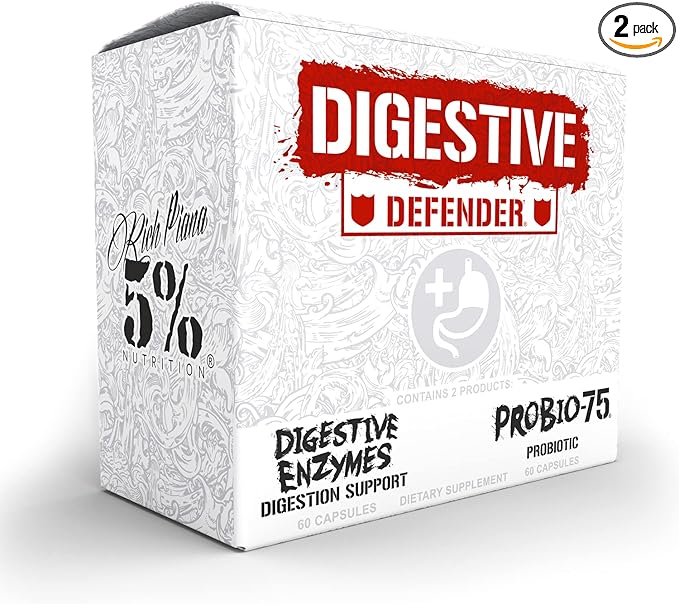 5% Nutrition Rich Piana Digestive Defender 2-in-1 Box with Probio-75 | Probiotic + Prebiotic &amp Diges-Ten Digestive Enzyme Formula (30 Svgs)