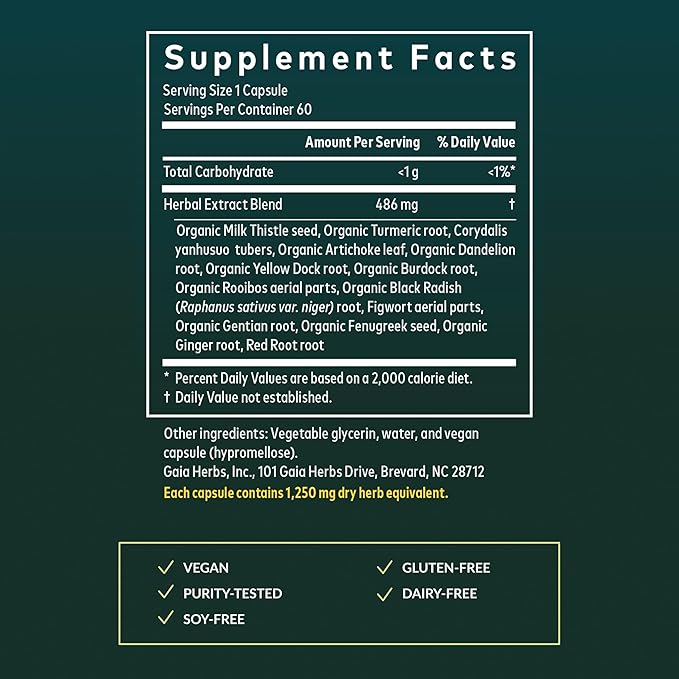 Gaia Herbs Liver Cleanse - Liver Health Support Herbal Supplement with Milk Thistle Burdock Turmeric Dandelion &amp More* - 60 Vegan Liquid Phyto-Caps (30 Servings)