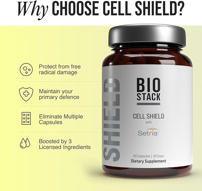 BIOSTACK Cell Shield with Setria Glutathione | Liposomal Supplement with Vitamin C Turmeric and C3 Curcumin Complex | Pure Reduced L-Glutathione 500mg