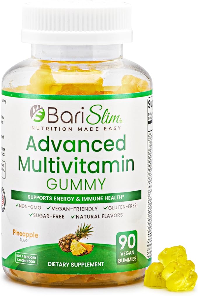 BariSlim Advanced Bariatric Multivitamin Gummies - Specially Formulated Bariatric Vitamins for Patients After Weight Loss Surgery - Supports Energy &amp Immune Health | Pineapple (90 Vegan Gummies)