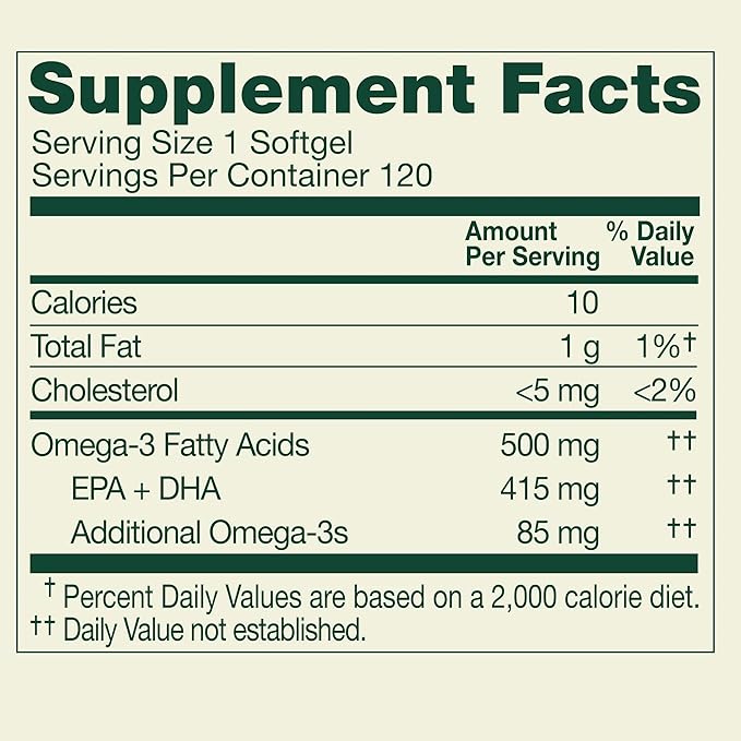 SUREFECT Spring Valley Omega-3 Fish Oil 500mg Softgels - 120 Count Lemon Flavor - Heart &amp General Health Support* - High EPA/DHA Burpless Formula Organizer
