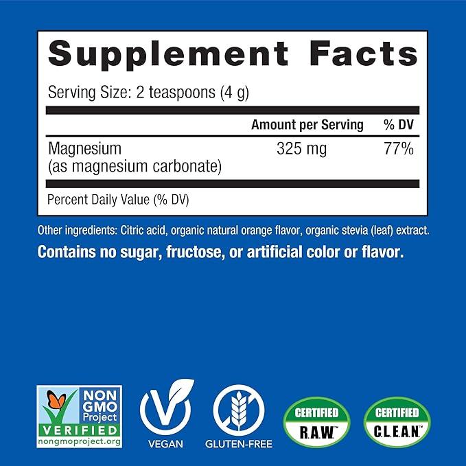 Natural Vitality Calm Magnesium Supplement Anti-Stress Drink Mix Powder Gluten Free Vegan &amp Non-GMO Orange 8 oz