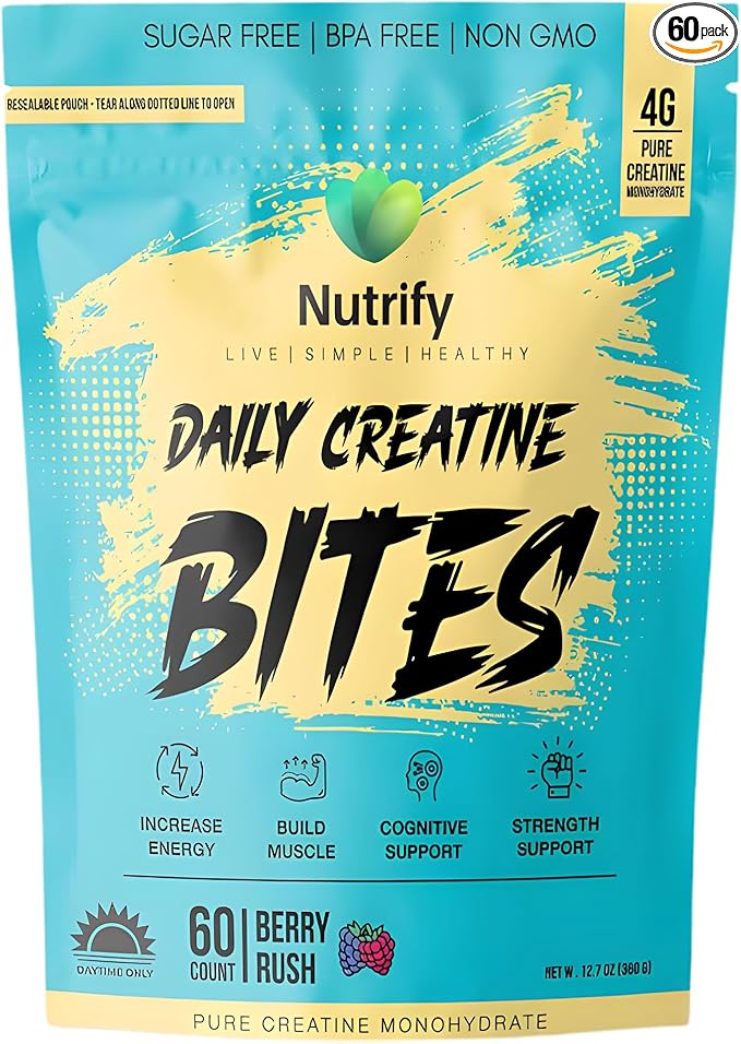 Nutrify Daily Creatine Gummies for Women and Men - 4g Creatine Monohydrate per Serving for Muscle Growth &amp Recovery - Sugar-Free Low-Calorie with Vitamin B12 for Energy Boost (Blue Raspberry)