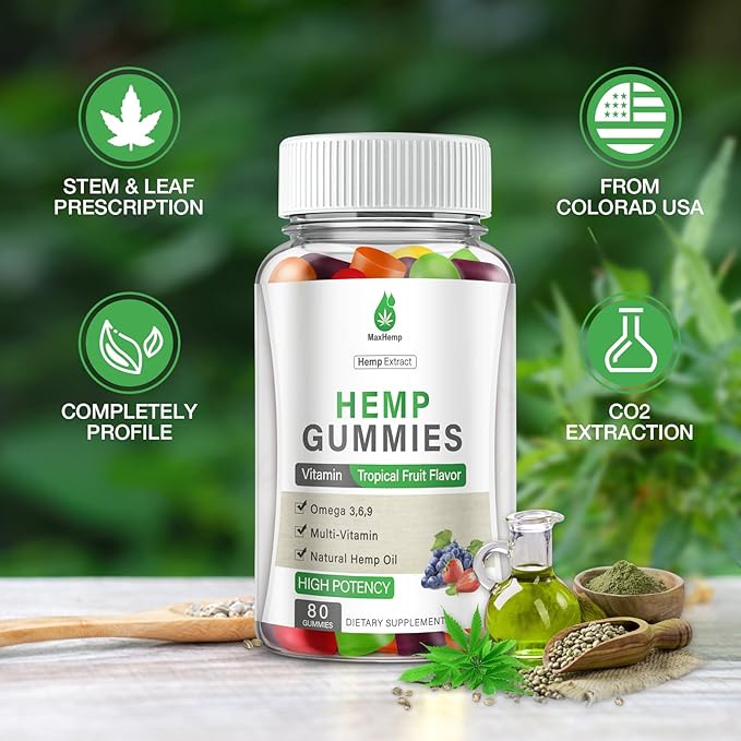 4 Pack Organic Hemp Gummies Extra Strengthen High Potency with Pure Hemp Oil Extract Vegan Edible Bear Candy for Relaxation and Peace