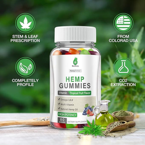 4 Pack Organic Hemp Gummies Extra Strengthen High Potency with Pure Hemp Oil Extract Vegan Edible Bear Candy for Relaxation and Peace