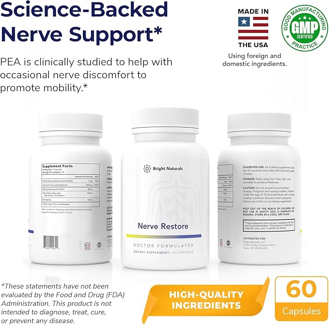 Nerve Restore - Nerve Support Supplement - Includes Pea White Willow and B-Vitamin Nerve Support Complex for Advanced Nerve Health Support - Made in the USA 180 Capsules