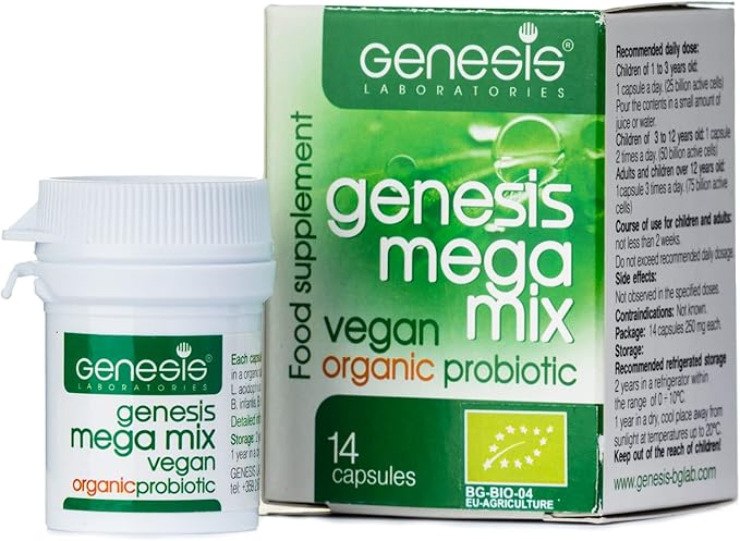 MegaMix BIO Probiotic for Gut Health | Shelf Stable Probiotics for Women &amp Men with Lactobacillus &amp Bifidobacterium for Digestive Immune &amp Gastrointestinal Support - Vegan 14 Capsules