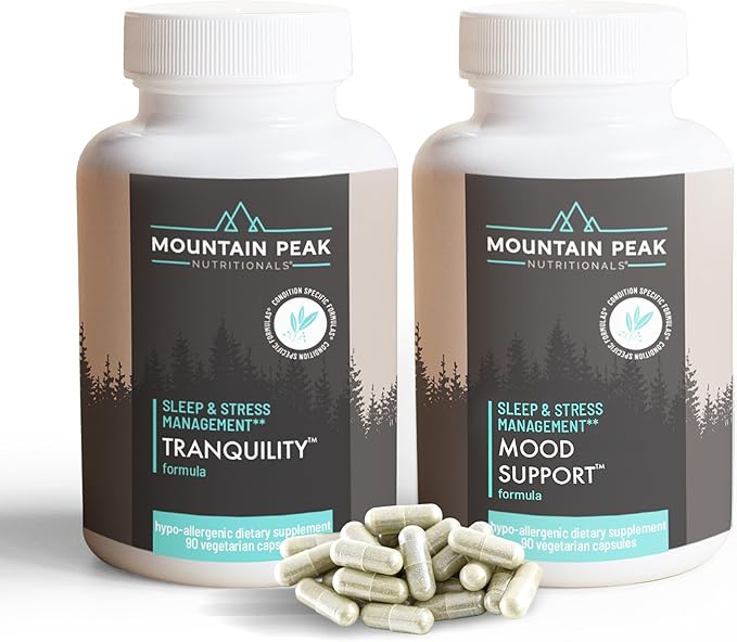 Mountain Peak Nutritionals Tranquility &amp Mood Support Formula Bundle - Supports Brain Health Stress Relief Sleep &amp Serotonin Levels - Hypoallergenic Dietary Supplement (2 Pack 90 Capsules E