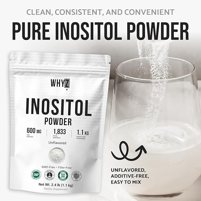 Pure Myo-Inositol Powder Unflavored Inositol Supplement Powder 2.4 lb for Women and Men Smooth-Mixing for Daily Balance and Wellness Vegan Non-GMO Gluten-Free 1100g