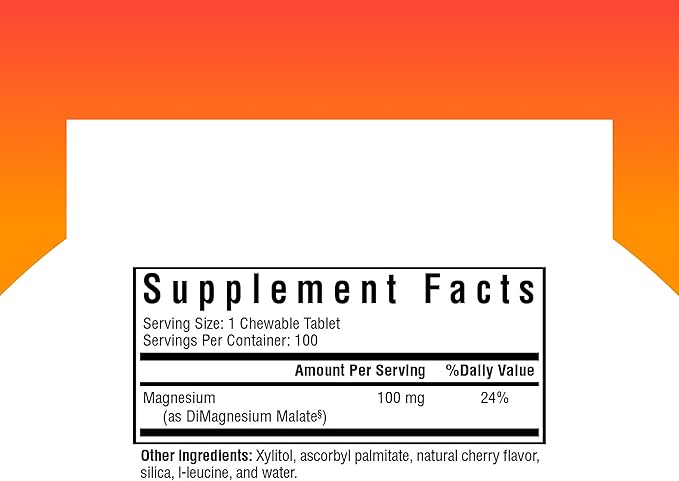 Seeking Health Magnesium Malate Chewable - Mineral Supplement Supports Energy Muscle Function &amp Nerve Function - Formula with Dimagnesium Malate to Support Absorption - 100 mg 100 Chewable Table