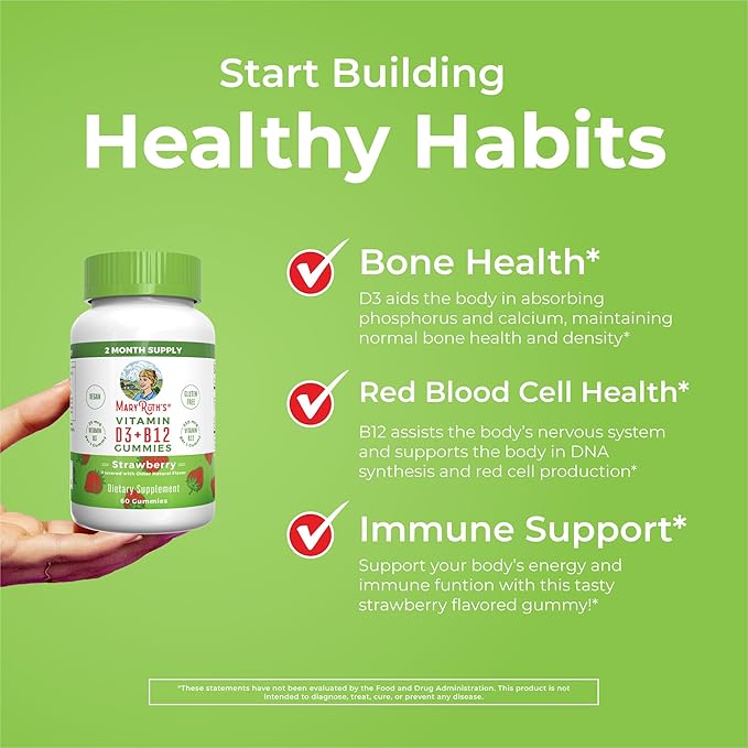 MaryRuth Organics Zinc Gummies (Tart Raspberry) &amp Vitamin D3+B12 Gummies (Strawberry) | Clean Label Project Verified® | Vitamins for Immunity &amp Joint and Bone Health | Vegan Non-GMO No Gelat
