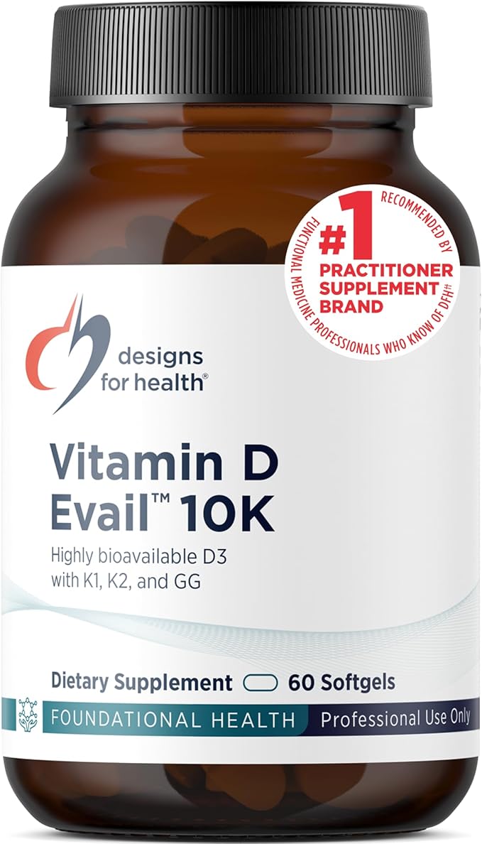 Designs for Health D-Evail 10K - 10000 IU Vitamin D Supplement with Vitamin K (K1 K2 as MK-4) + GG - Bone Cardiovascular + Immune Support - Improved Bioavailability Vitamin D3 (60 Softgels)