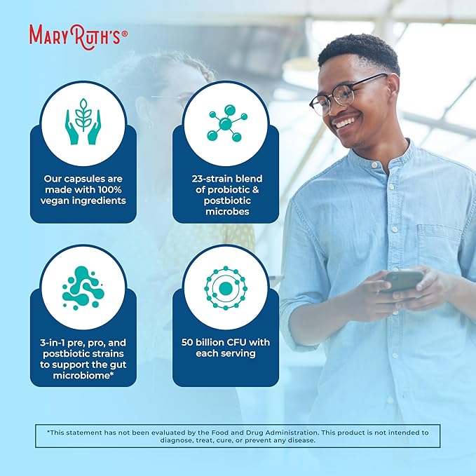 MaryRuth's 3-in-1 Probiotics for Digestive Health | Prebiotic &amp Postbiotic | Gut Health Supplement for Women &amp Men | 23 Unique Strains | Immune Support | 50 Billion CFU | 30 Servings