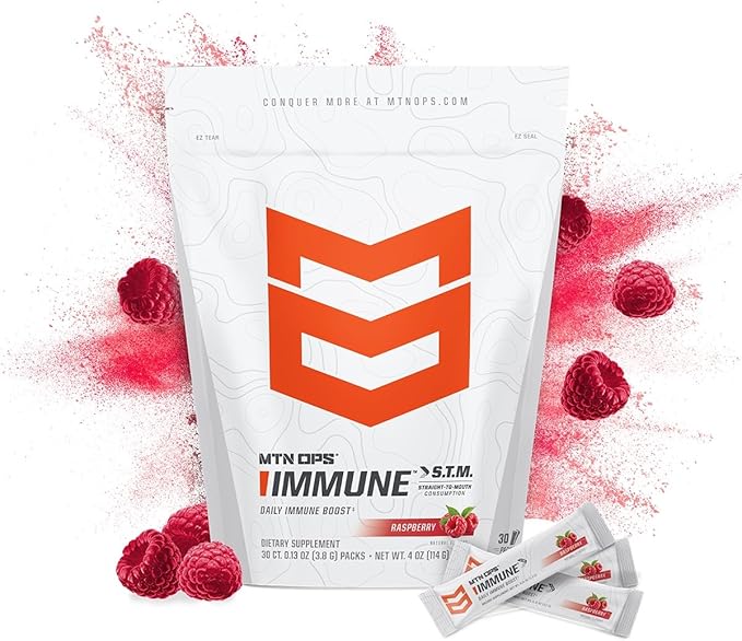 MTN OPS Immune STM Powder Drink Mix Vitamin C Vitamin D Zinc &amp Antioxidants for Daily Immune Support Hydration &amp Wellness 30 Servings Raspberry