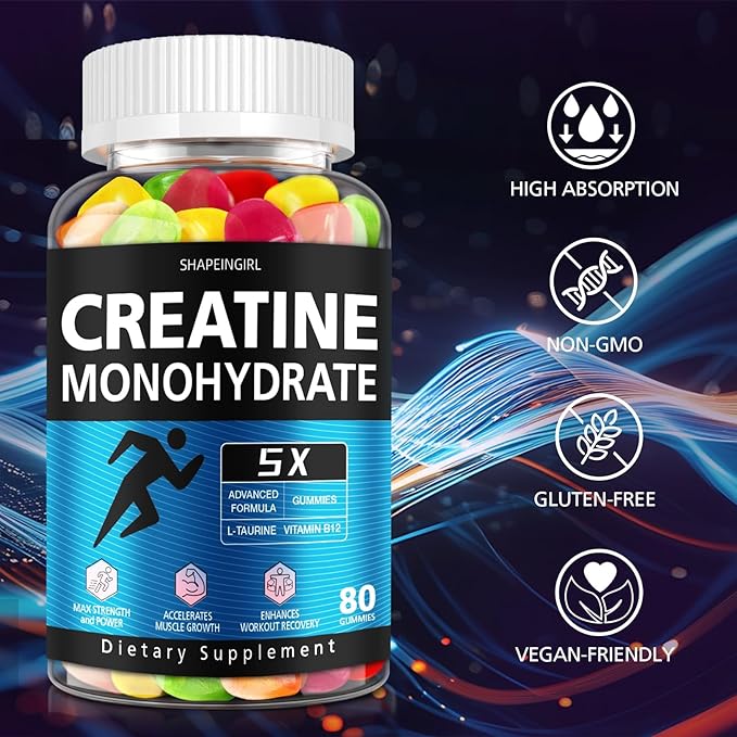 Creatine Monohydrate Gummies for Men &amp Women - Low Sugar Chewable Creatine Gummies