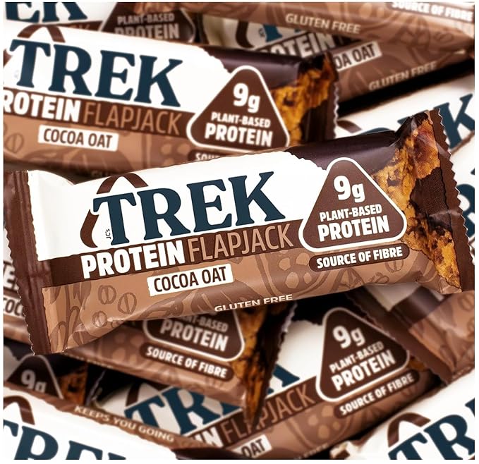 Trek High Protein Flapjack Cocoa Oat 50g (Pack of 16 Bars)- Gluten Free - Vegan Snack