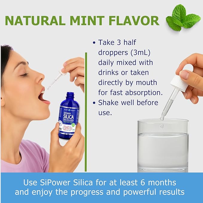 SiPower Silica Vegan Collagen Supplement Drops-Liquid Mineral Orthosilicic Acid (CH-OSA) + Fulvic Acid. Natural Collagen Booster for Joints Bones Hair Skin Nails Immune &amp Digestive Health-4o