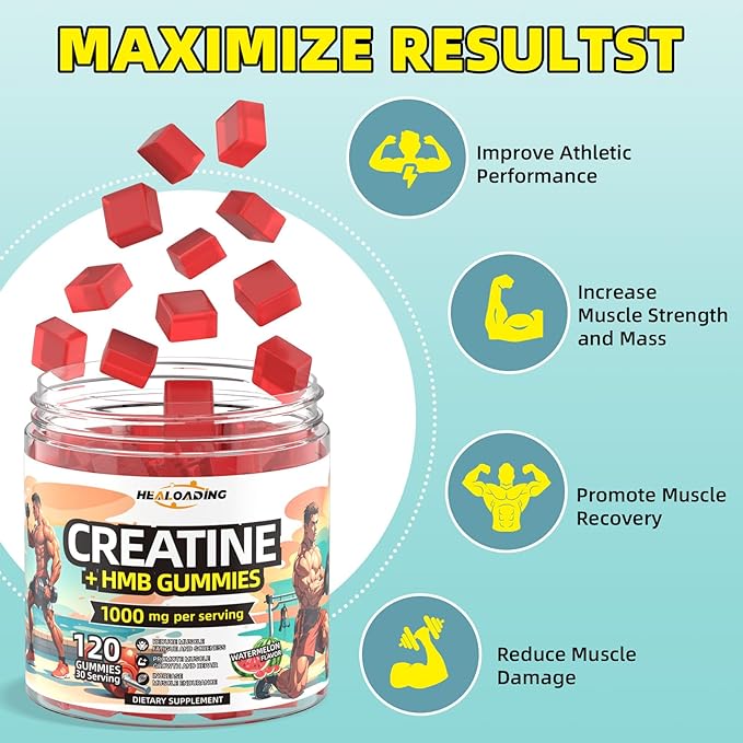 Creatine Monohydrate Gummies HMB Supplements for Men - Creatine and HMB Supplement for Boost Strength Performance Build Muscle Supports and Muscle Growth &amp Recovery