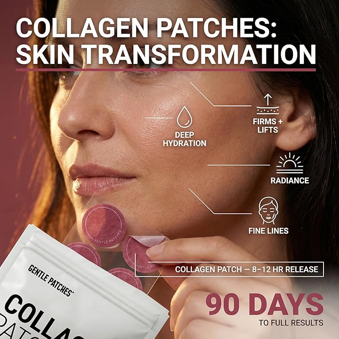 Collagen Patches for Skin Hair Nails &amp Joints - Multi Collagen Peptides Supplement for Women - Transdermal Anti Aging Patches with Hyaluronic Acid &amp Biotin - 30 Day Supply - No Pills