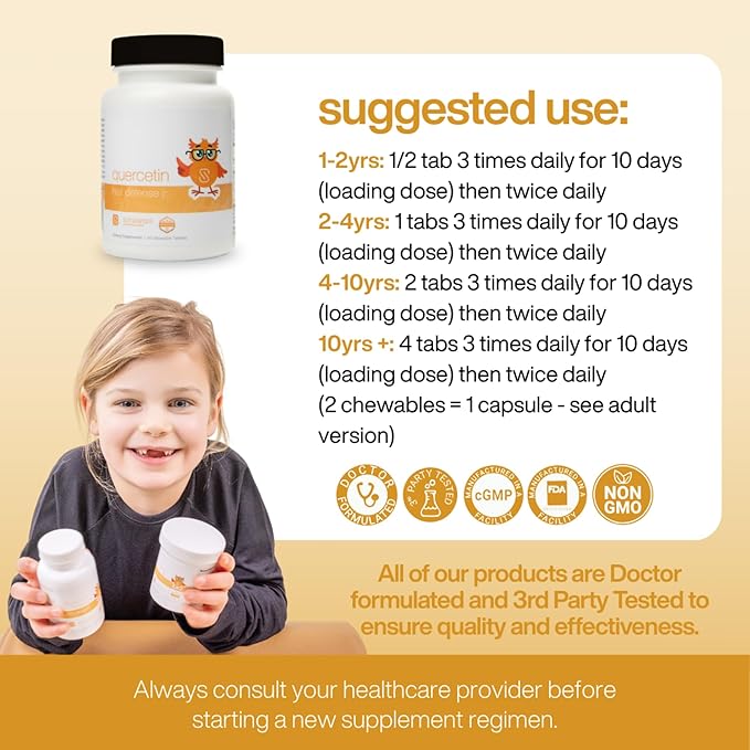 Quercetin Hist Defense Jr. By Dr. Ana Maria Temple | Natural Seasonal Support for Kids | With Quercetin Stinging Nettle Bromelain NAC and Vitamin C | 60 Chewable Tablets
