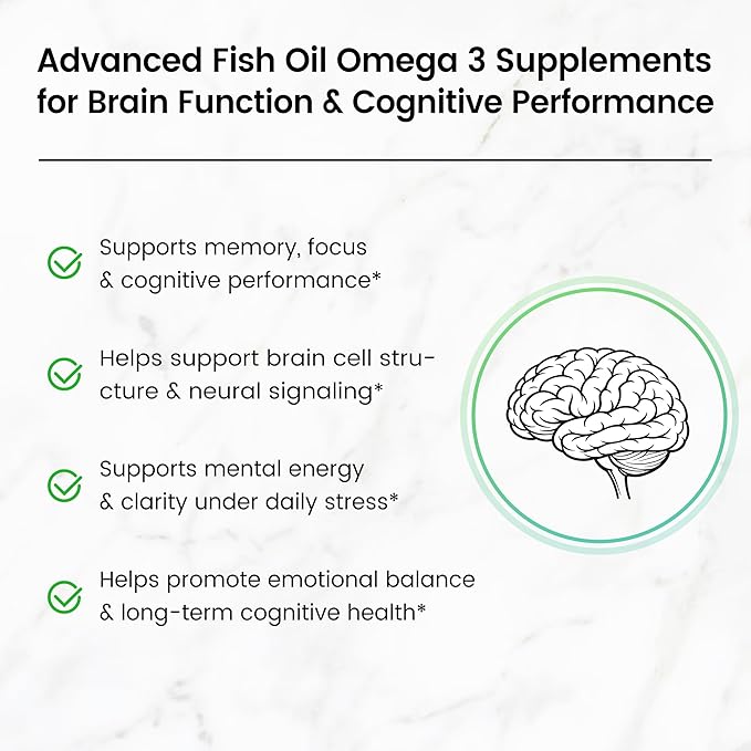 High DHA Omega 3 Fish Oil – 2000 mg Fish Oil Omega 3 Supplements Including 1100 mg DHA + 700 mg EPA – Supports Brain Health Focus Memory &amp Mood – Lemon Flavor 300 Softgels
