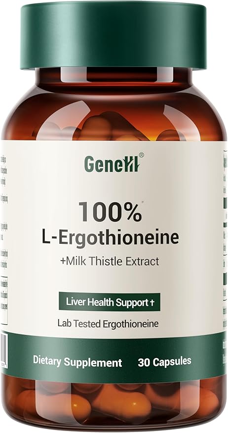 Clinically Studied L-Ergothioneine + Milk Thistle Supplement – Advanced Cellular and Liver Health Support – 30mg 99.99% Ultra-Pure Ergothioneine – Vegan Non-GMO 30 Count
