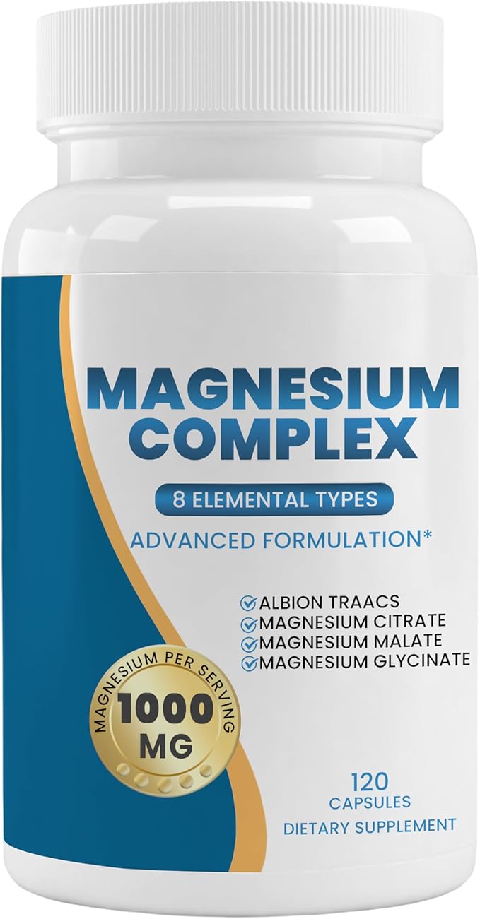 Magnesium Complex Supplement 120 Capsules (Provided by 1000 mg of Eight Different Forms of Magnesium) 100% Daily Recommended