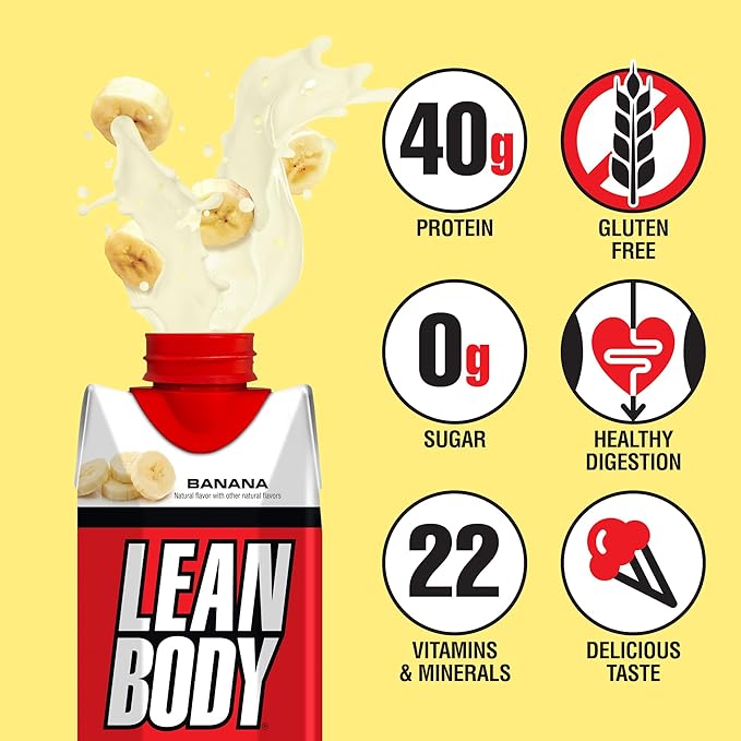 Labrada Lean Body Ready-to-Drink Banana Protein Shake40g ProteinWhey Blend0 SugarGluten Free22 Vitamins &amp Minerals17 Ounce (Recyclable Carton &amp Lid - Pack of 12) LABRADA