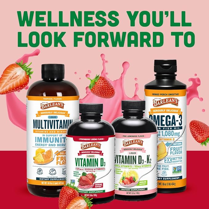 Barlean's Pack of 2 Vitamin D3+K2 Liquid Supplement for Kids and Adults 5000 IU Vitamin D Pink Lemonade Non-GMO Gluten and Dairy Free 5.6 oz Each